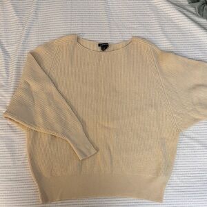 Club Monaco Cream Ribbed Crew Neck Sweater